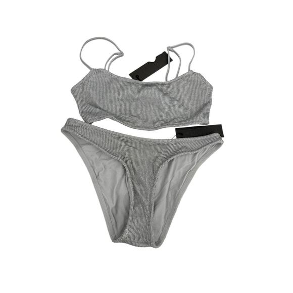NWT Triangl Bikini Silver Metallic Size Small Top Medium Bottom - Picture 1 of 13